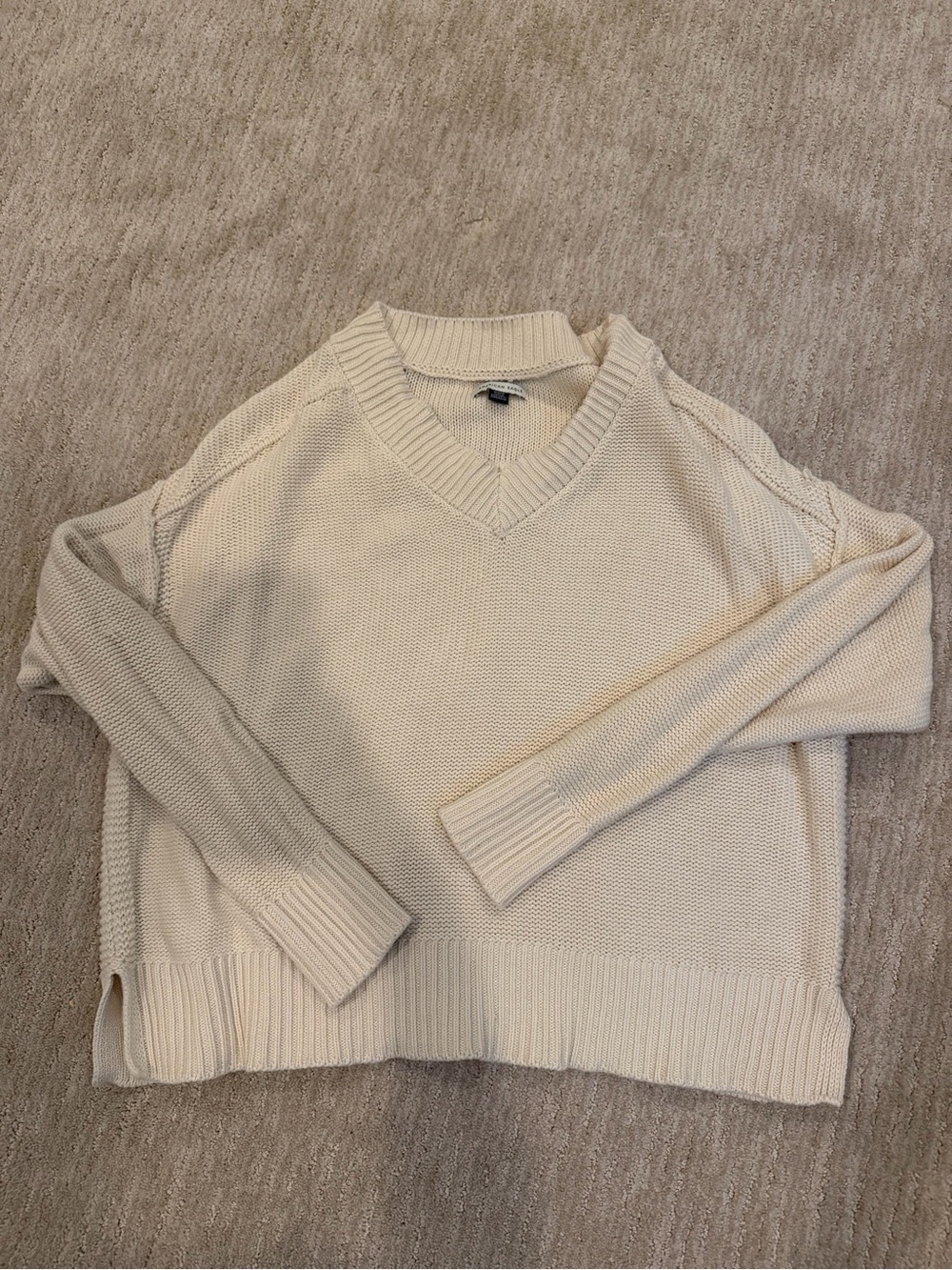 American Eagle Cream Cable Knit V-Neck Sweater